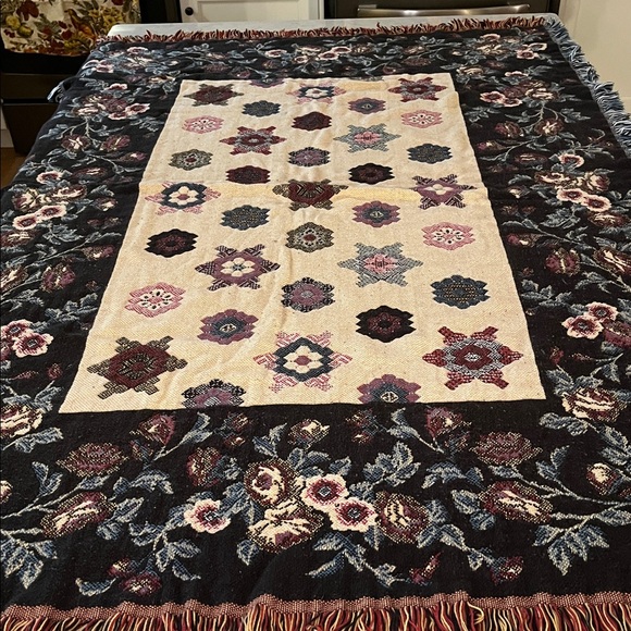 Bob Timberlake Tapestry Throw Blanket with quilt floral RUSTIC 100% Cotton USA - Picture 1 of 7